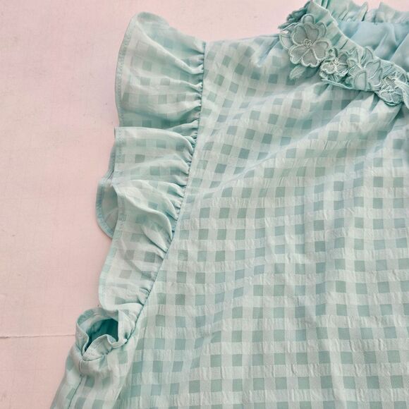 Biltmore Nightgown Womens Medium Aqua Checks Neckline w/ Net Flowers Lined - Picture 5 of 12
